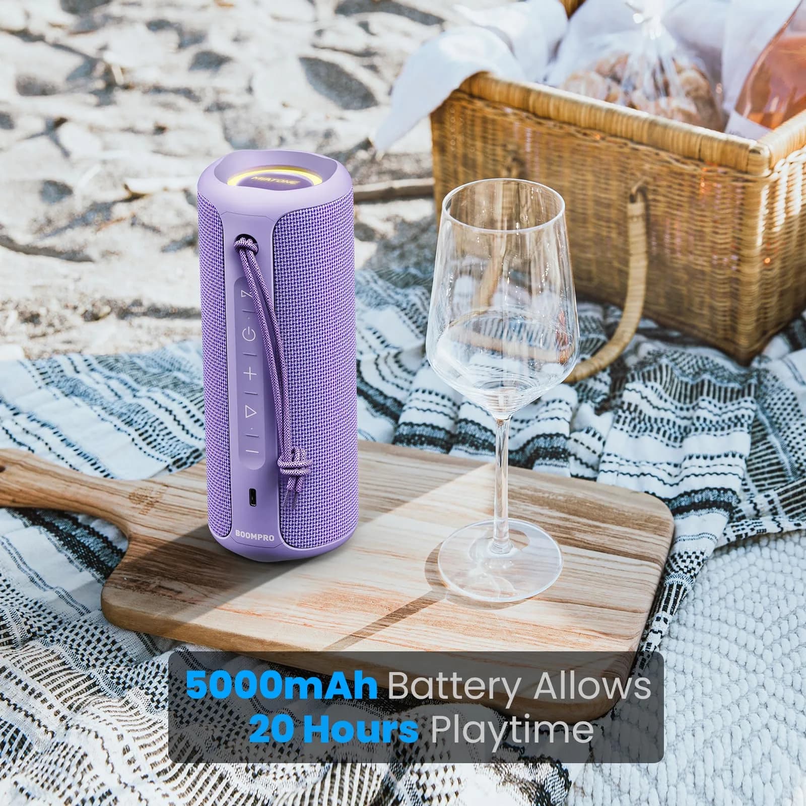 MIATONE BOOMPRO Portable Bluetooth Speaker 36W Stereo Sound - 7.4 inch (19 cm) - Purple - view 3