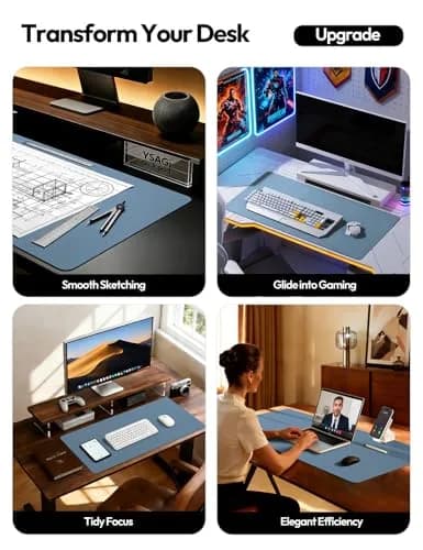 YSAGi Leather Desk Pad Protector 119cm x 43cm (47" x 17") | Protects Desks, Doubles as Large Mouse Pad thumbnail 2