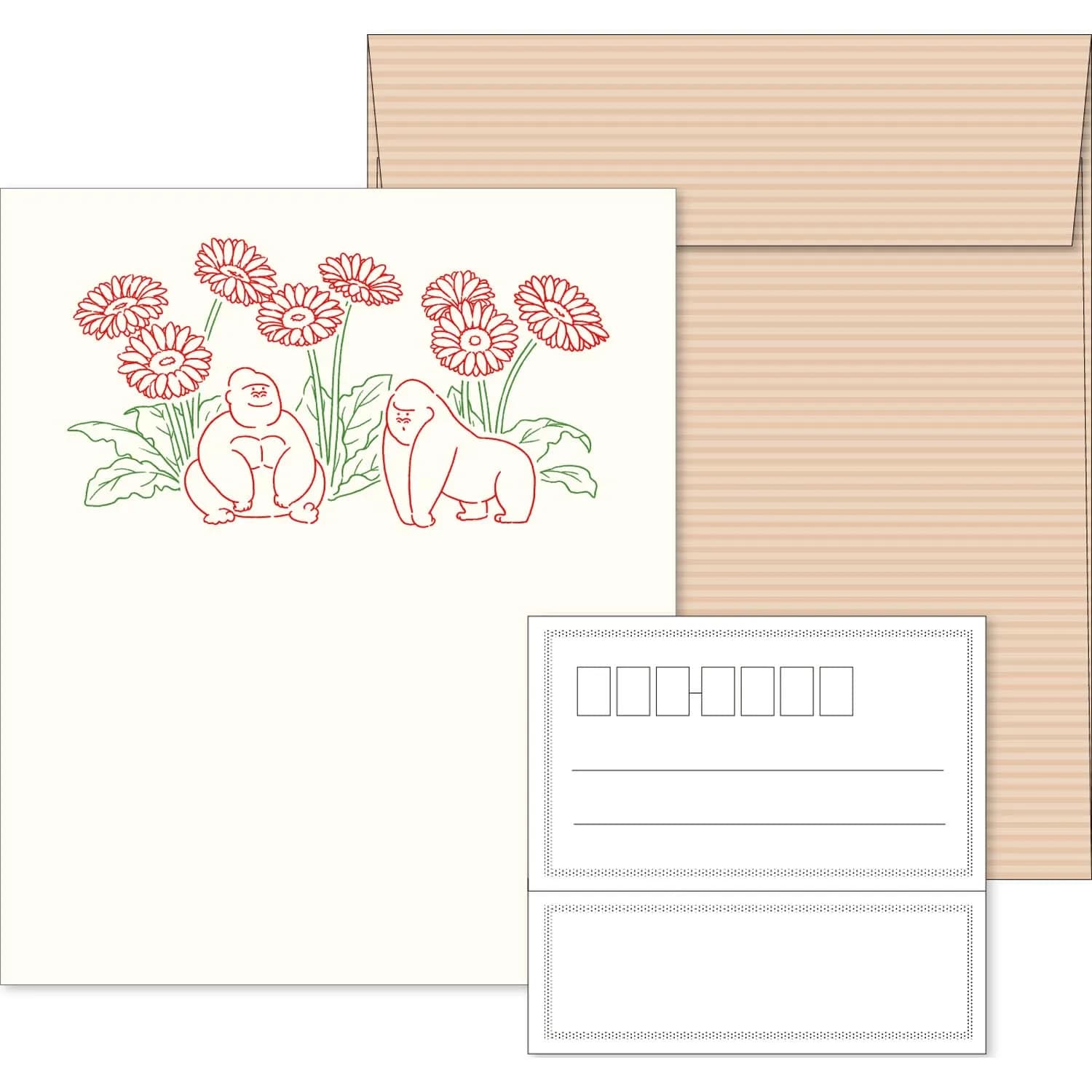 エルコミューン LTS-107 Petit et Grand Gorilla Letter Set | Unique Typography Texture, 6 Sheets & Envelopes, 5.0 x 5.6 inches — Gorilla