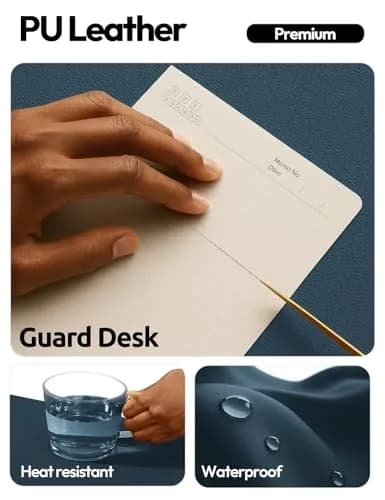 YSAGi Dark Blue Leather Desk Pad Protector 117cm x 43cm (47" x 17") | Protects Desk Surface, Doubles as Large Mouse Pad thumbnail 3