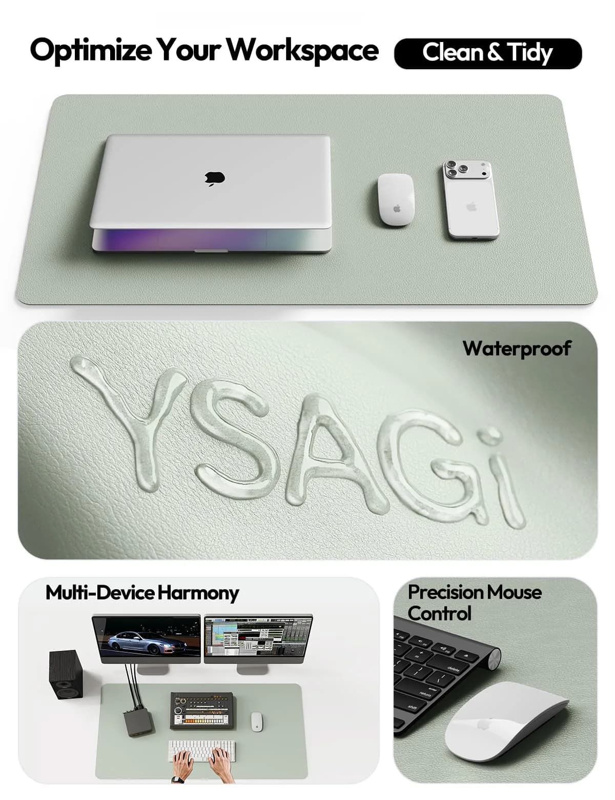 YSAGi Grayish Green Desk Pad Protector Large Mouse Pad (47" x 17") | Protects Desk Surface thumbnail 7