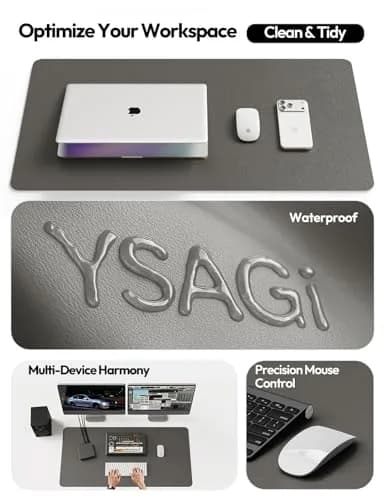 YSAGi Leather Desk Pad Protector Dark Grey 120cm (47") x 43cm (17") | Large Non-Slip Mouse Mat for Office & Home thumbnail 8