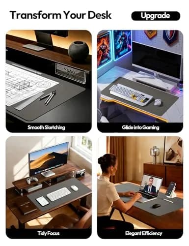 YSAGi Leather Desk Pad Protector Dark Grey 120cm (47") x 43cm (17") | Large Non-Slip Mouse Mat for Office & Home thumbnail 2