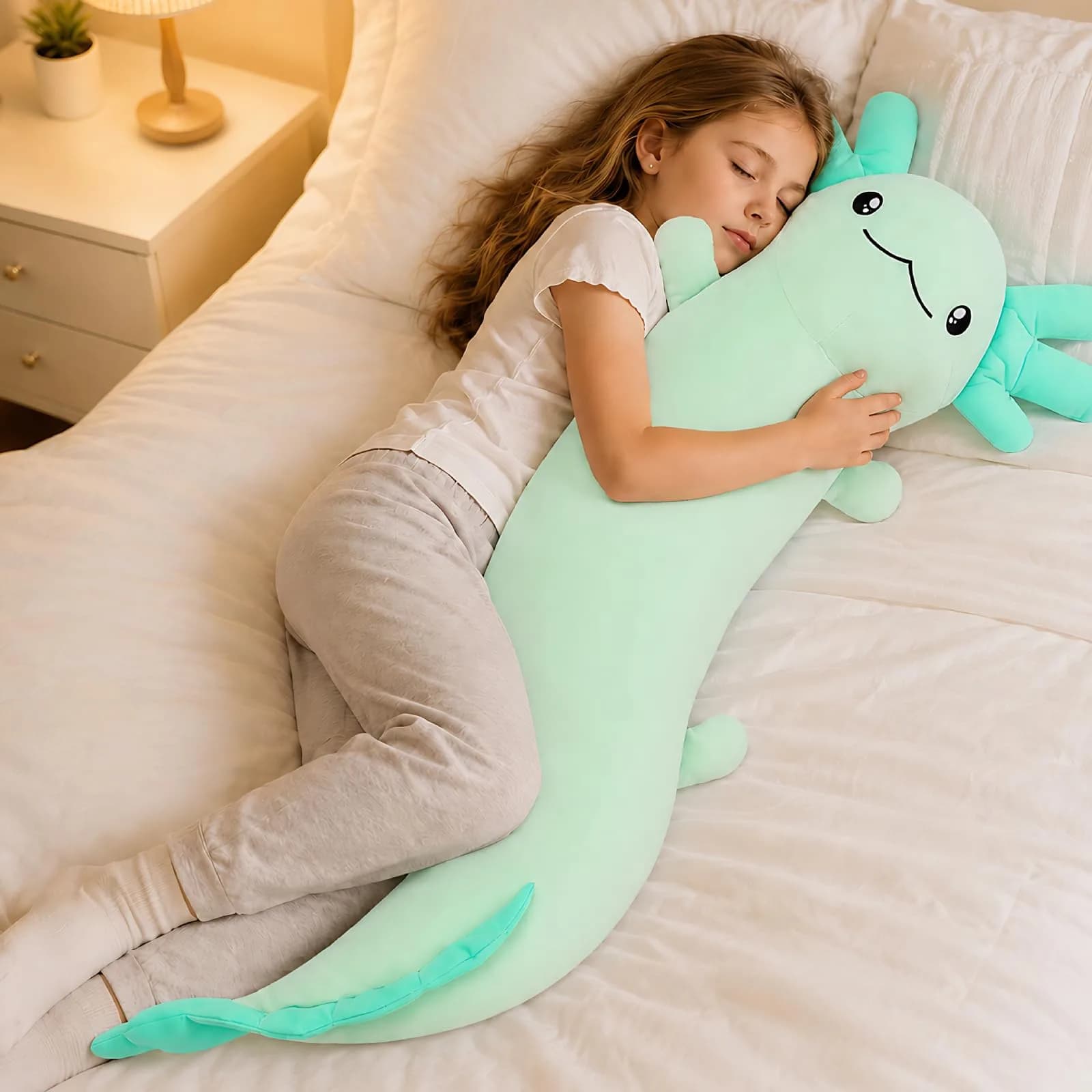 Tezituor Axolotl Plush Body Pillow 48 inch | Glow-in-Dark, Allergy-Free, Cute for Kids & Teens