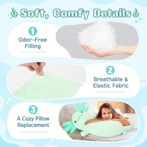 Tezituor Axolotl Plush Body Pillow 48 inch | Glow-in-Dark, Allergy-Free, Cute for Kids & Teens thumbnail 4