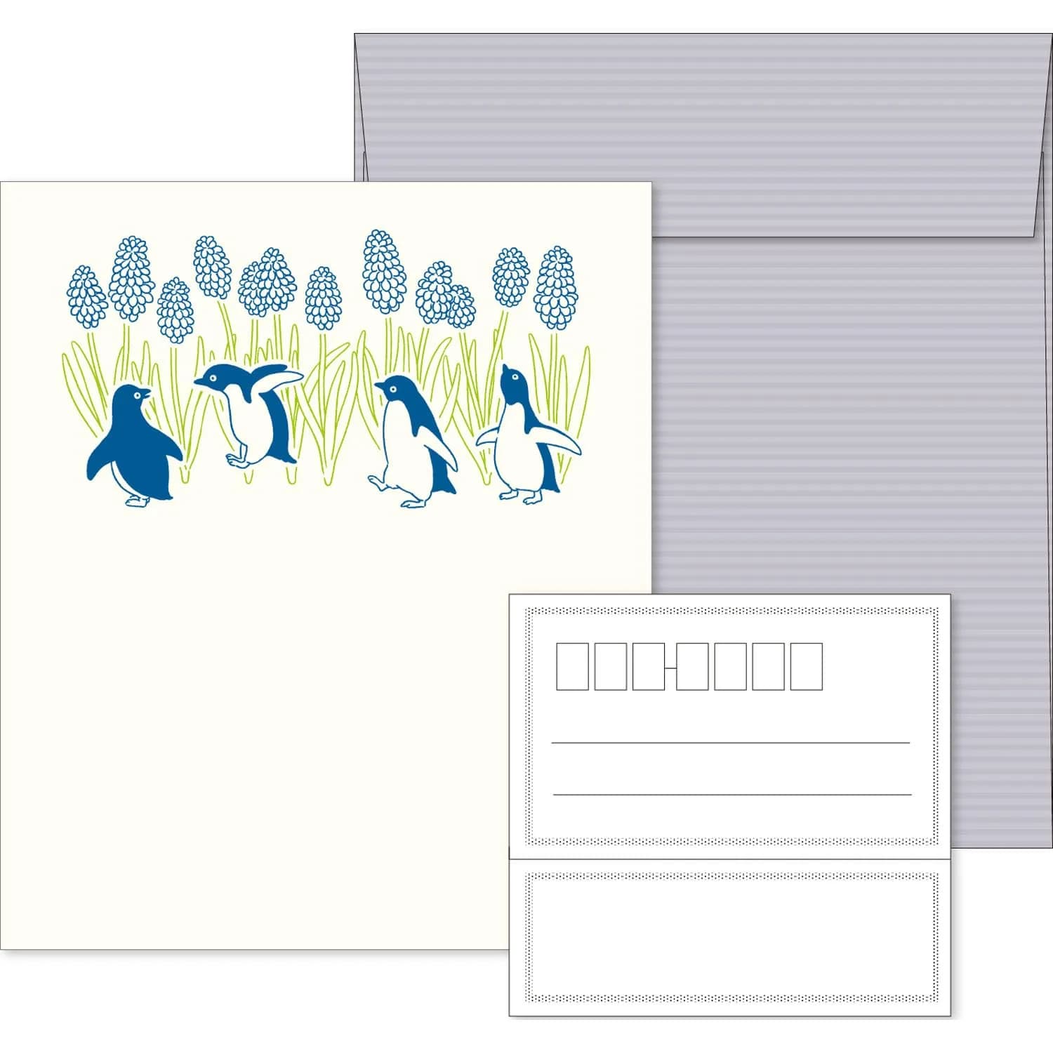 エルコミューン LTS-106 Petit ET Grand Penguin Letter Set | Unique Typography Texture, 6 Sheets, Envelopes, Labels