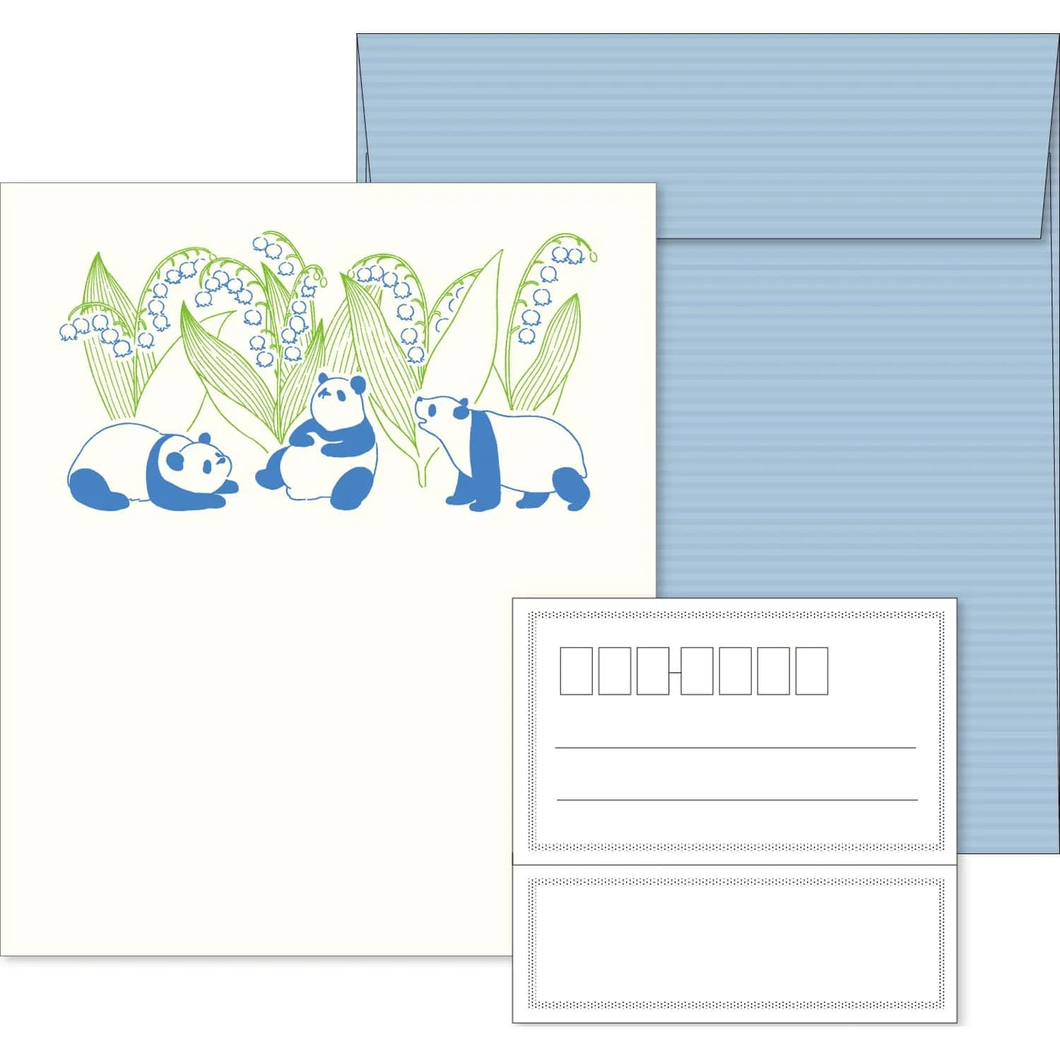 エルコミューン LTS-108 Petit ET Grand Panda Letter Set | Unique Typography Texture, Striped Envelopes