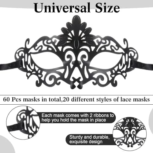 Chivao 60 Pcs Halloween Masquerade Masks Bulk | Elegant Venetian Masks for Parties thumbnail 2