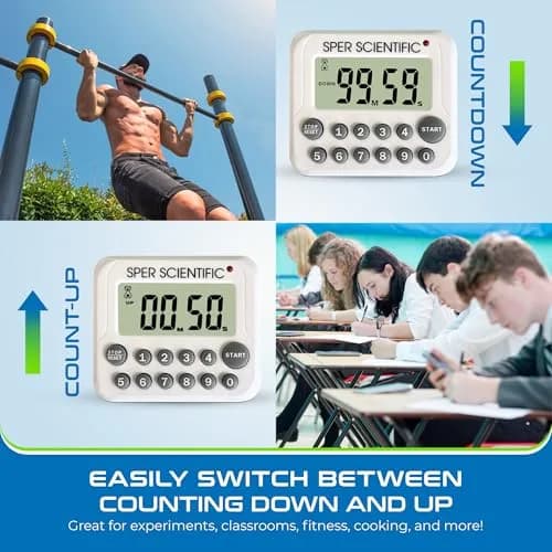 Sper Scientific Digital Count Up/Down Timer 810003 with Large Display & Loud Alarm | 99-Minute Countdown Timer for Labs, Cooking, Workouts, Classroom thumbnail 6
