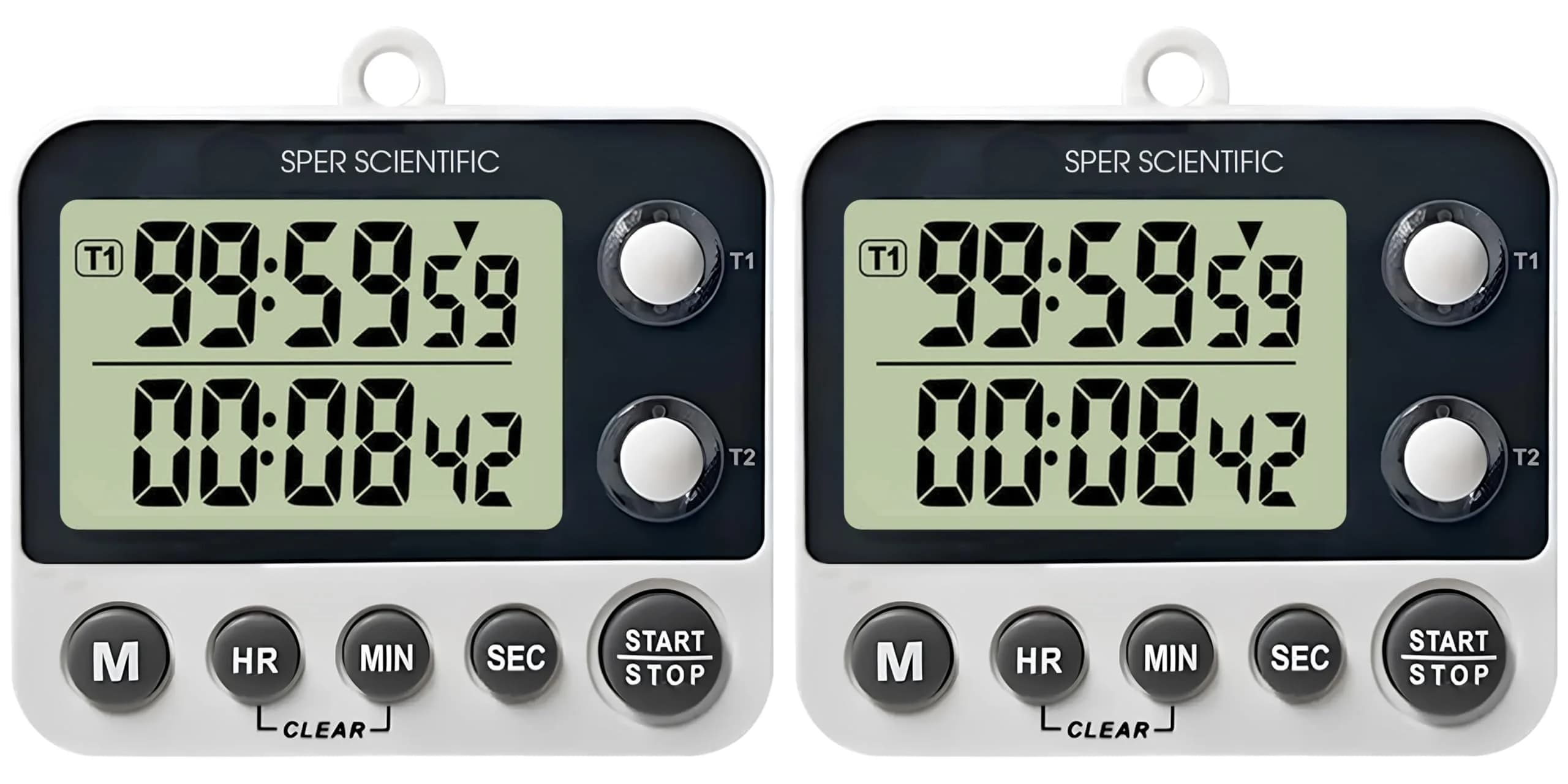Sper Scientific 2 Channel Digital Lab Kitchen Timer 8.89cm (3.5in) | Dual Countdown Timer with Large Display & Loud Alarm — 810002