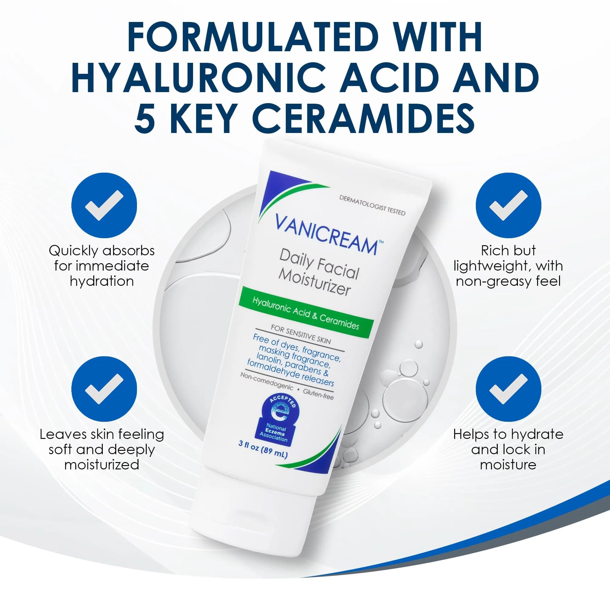 Vanicream Daily Facial Moisturizer With Ceramides and Hyaluronic Acid, 3 fl oz (89 ml) | Formulated for Sensitive Skin - view 4