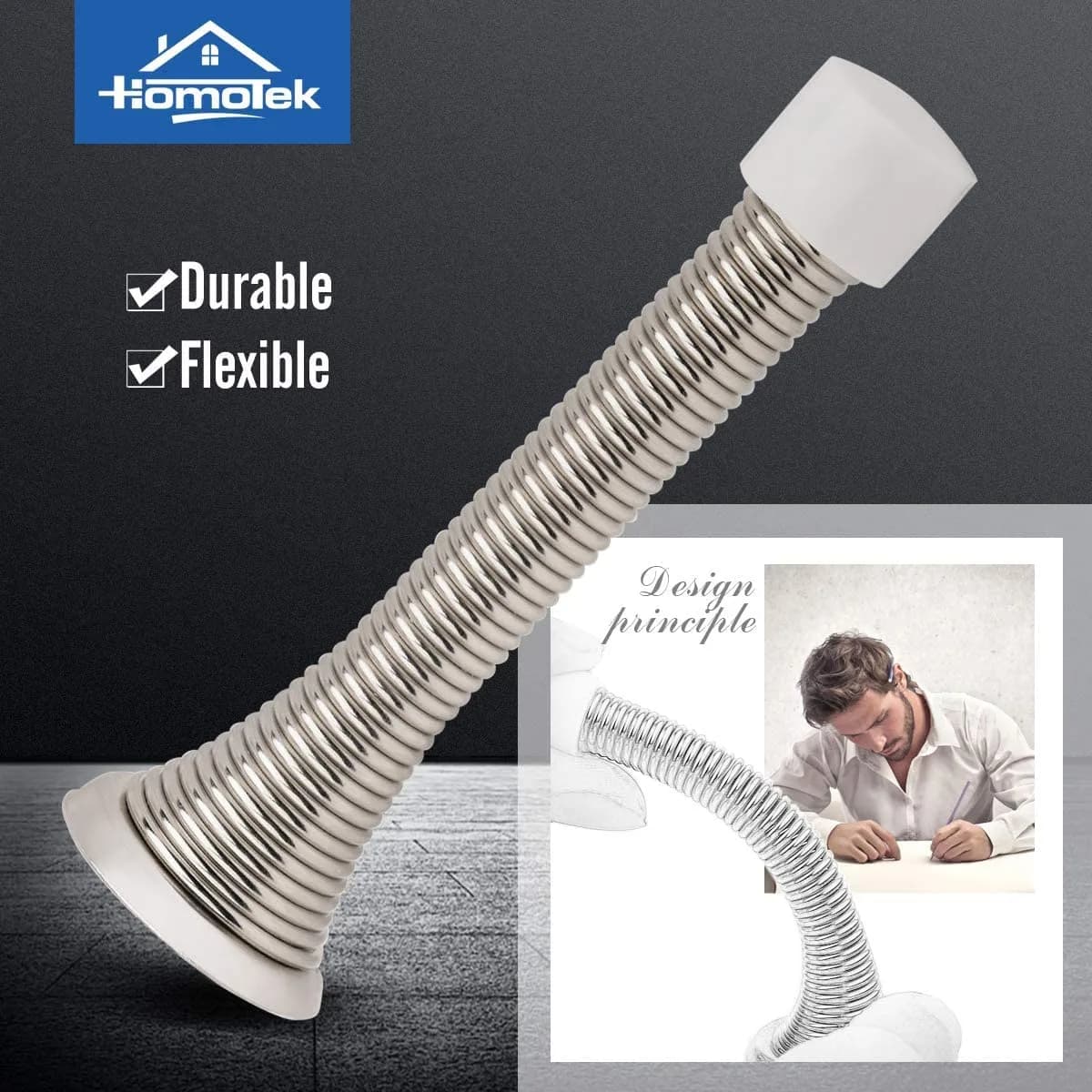 HOMOTEK Spring Door Stopper with Rubber Bumper, Satin Nickel, 50 Pack | Value Pack Doorstop with Durable Protection - view 2