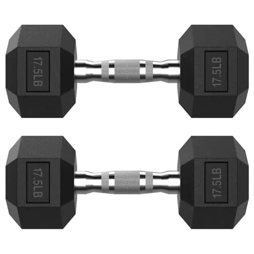 HANDBODE Rubber Encased Hex Dumbbell Pair, 17.5 lb | Durable, Versatile Home Gym Weights thumbnail 1