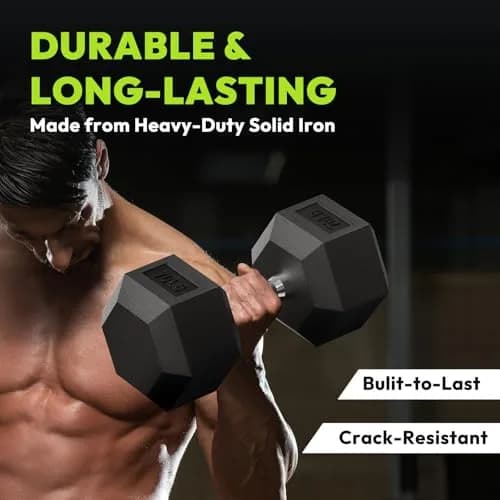 HANDBODE Rubber Encased Hex Dumbbell Pair, 17.5 lb | Durable, Versatile Home Gym Weights thumbnail 8