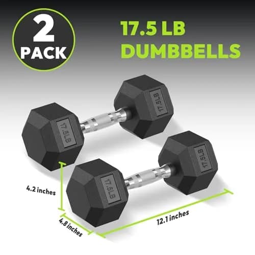 HANDBODE Rubber Encased Hex Dumbbell Pair, 17.5 lb | Durable, Versatile Home Gym Weights thumbnail 2