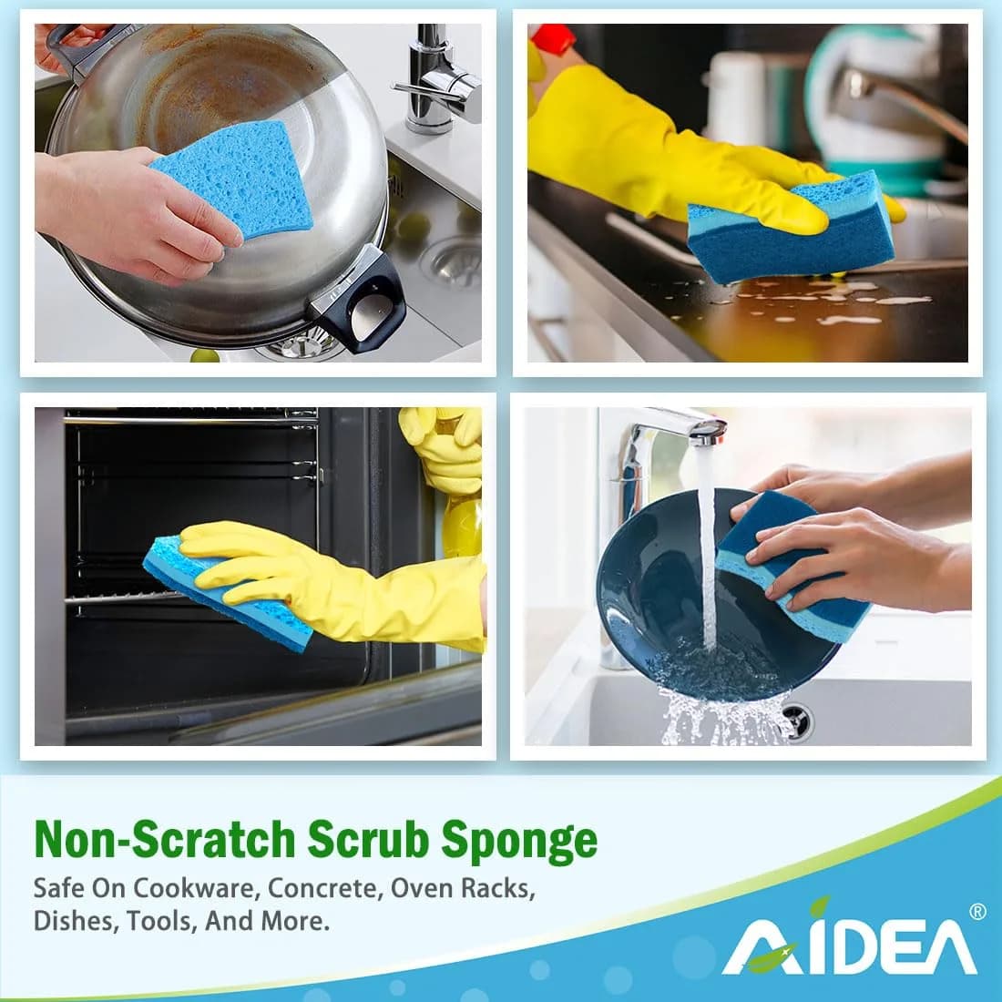 AIDEA Non-Scratch Scrub Sponges with Scouring Pad, 6-Count, Light Blue | Biodegradable Kitchen Cleaning Power - view 4
