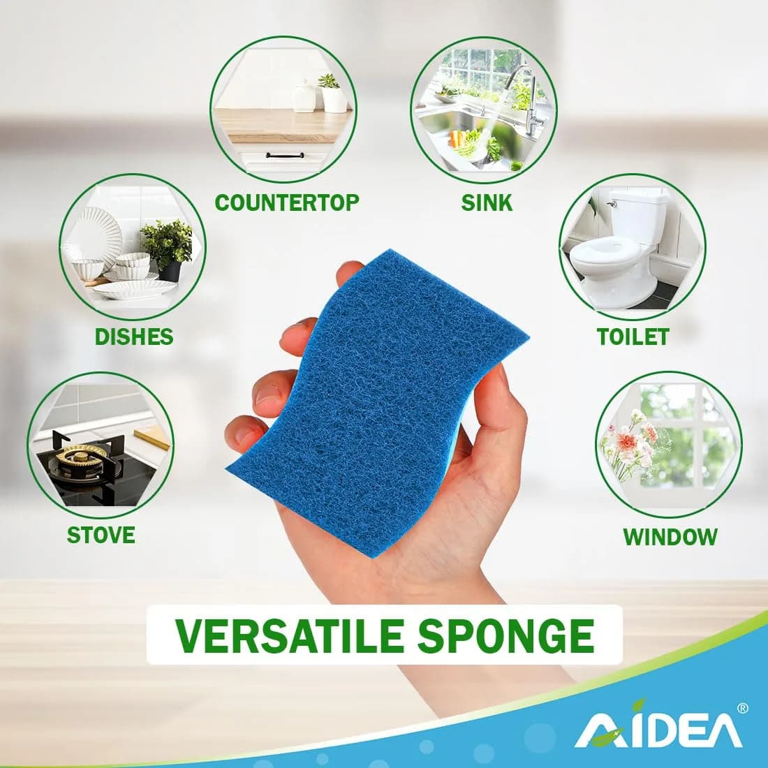 AIDEA Non-Scratch Scrub Sponges with Scouring Pad, 6-Count, Light Blue | Biodegradable Kitchen Cleaning Power - view 5
