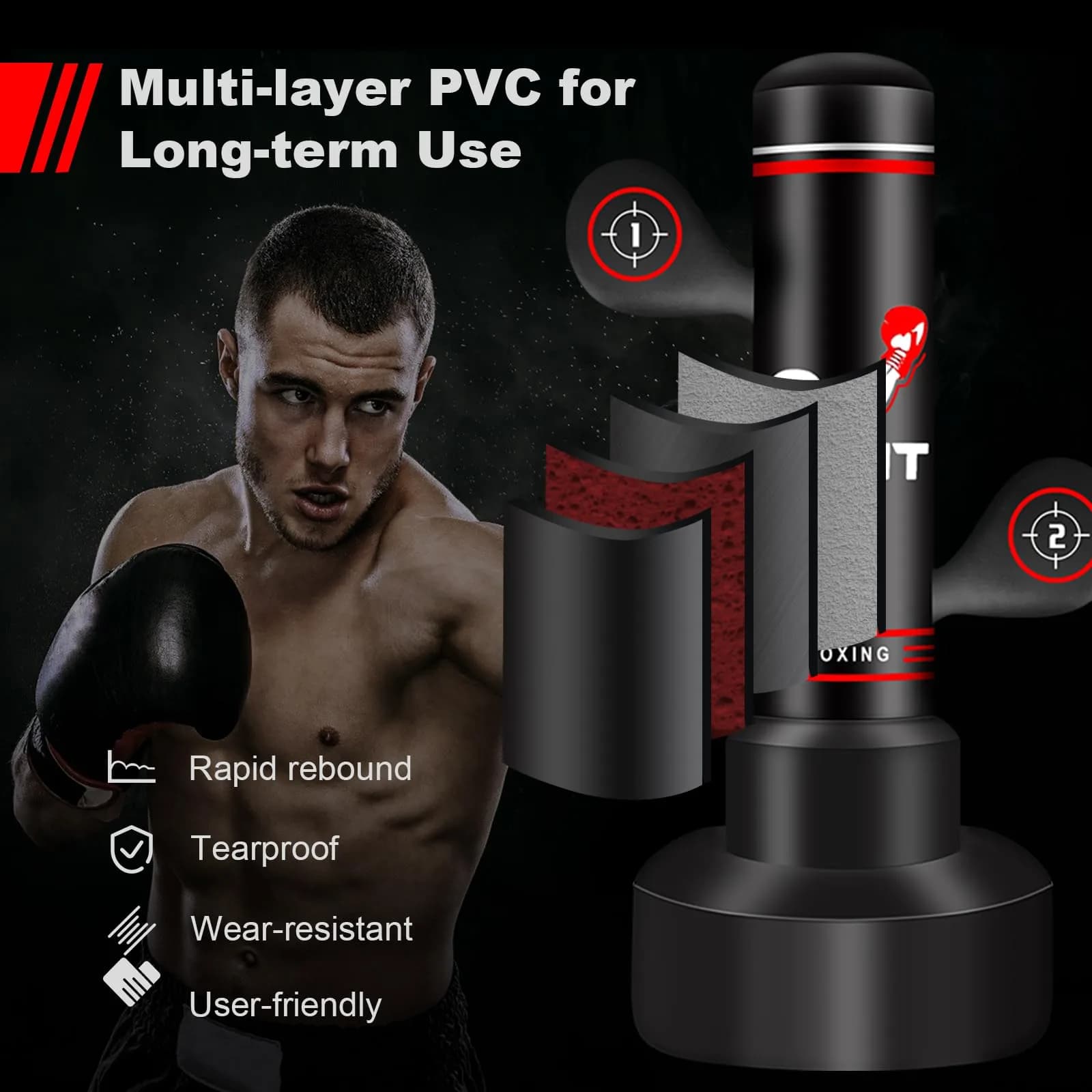 JUOIFIP Heavy Punching Bag for Adults Teens 183cm (70inch) | Boxing MMA Training - view 4