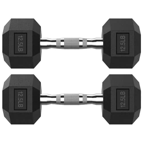 HANDBODE Rubber Encased Hex Dumbbell Pair, 12.5 lb | Versatile Strength Equipment for Home & Gym thumbnail 1