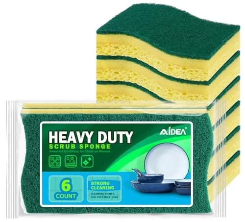 AIDEA Heavy-Duty Scrub Sponge, 6-Count, Non-Coated Cookware Safe, Light-Green | Powerful Cleaning Imported - main product image