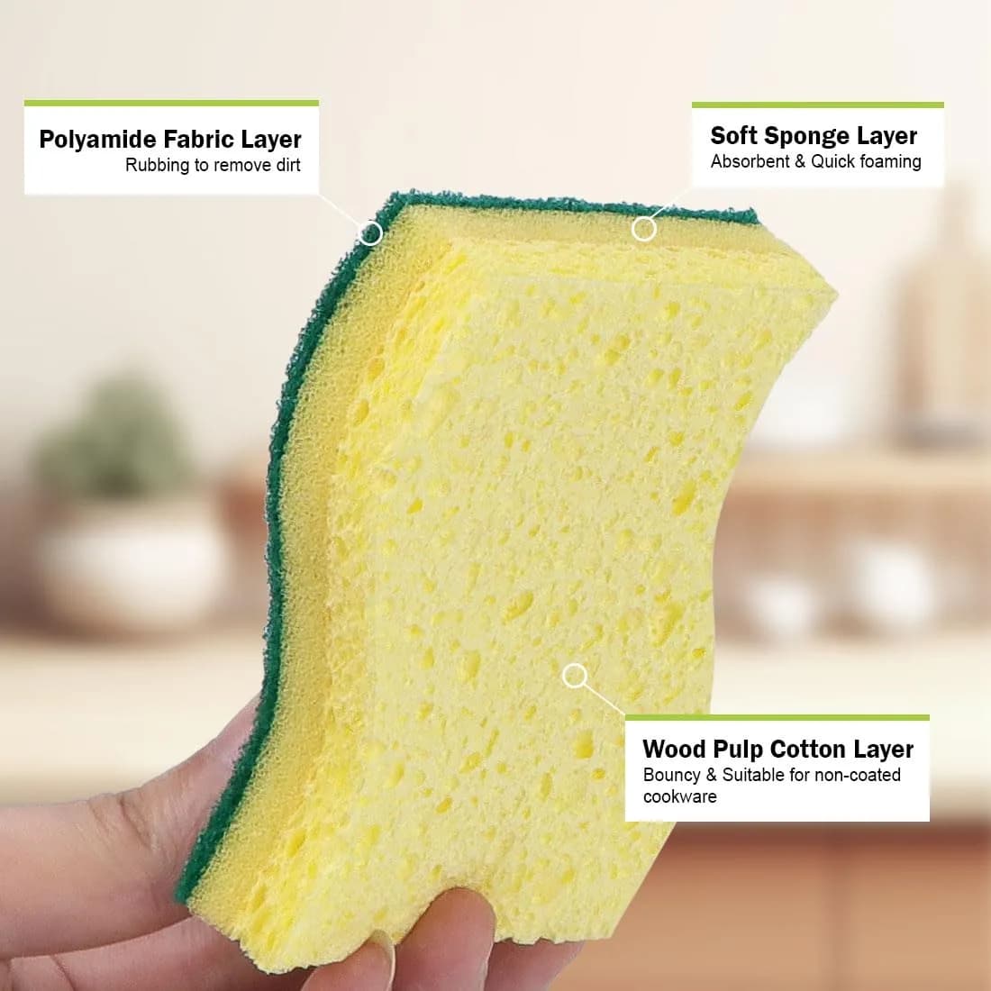 AIDEA Heavy-Duty Scrub Sponge, 6-Count, Non-Coated Cookware Safe, Light-Green | Powerful Cleaning Imported - view 3