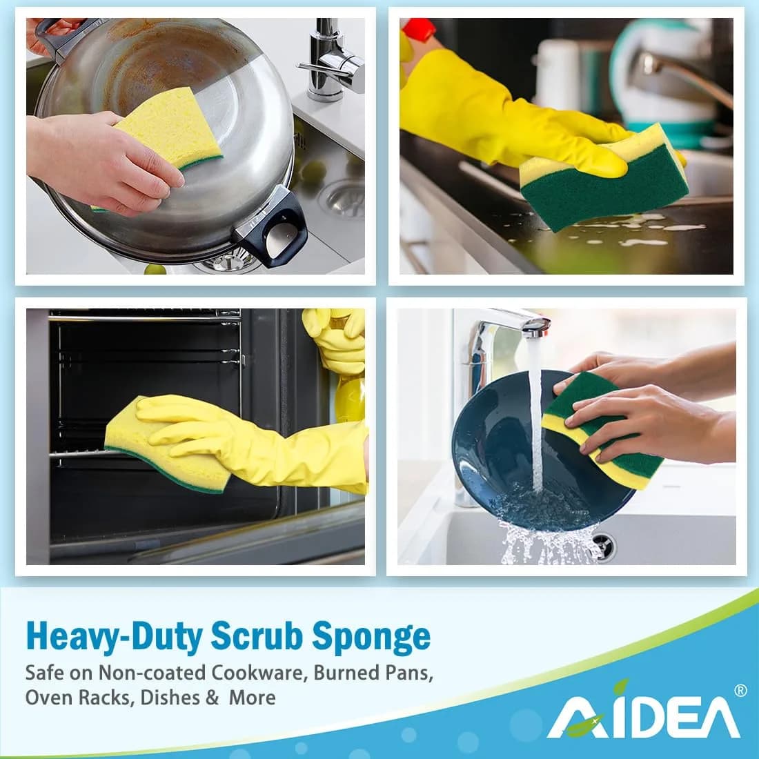 AIDEA Heavy-Duty Scrub Sponge, 6-Count, Non-Coated Cookware Safe, Light-Green | Powerful Cleaning Imported - view 5