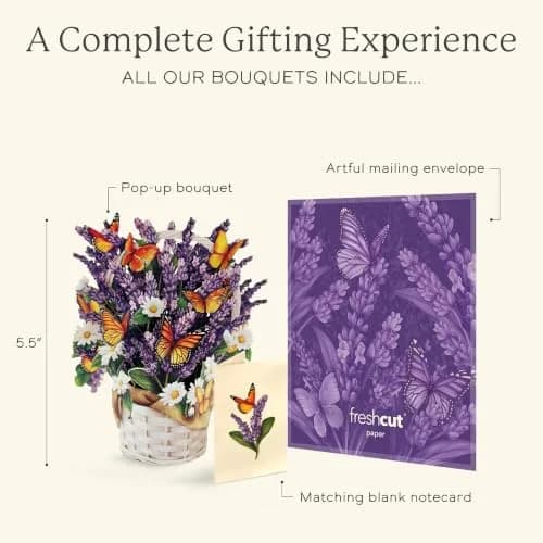Freshcut Paper Mini Lavender & Butterflies Pop Up Card 5.5 Inch | Vibrant 3D Floral Art for Any Occasion thumbnail 4