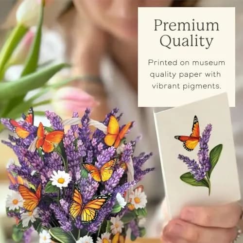 Freshcut Paper Mini Lavender & Butterflies Pop Up Card 5.5 Inch | Vibrant 3D Floral Art for Any Occasion thumbnail 5
