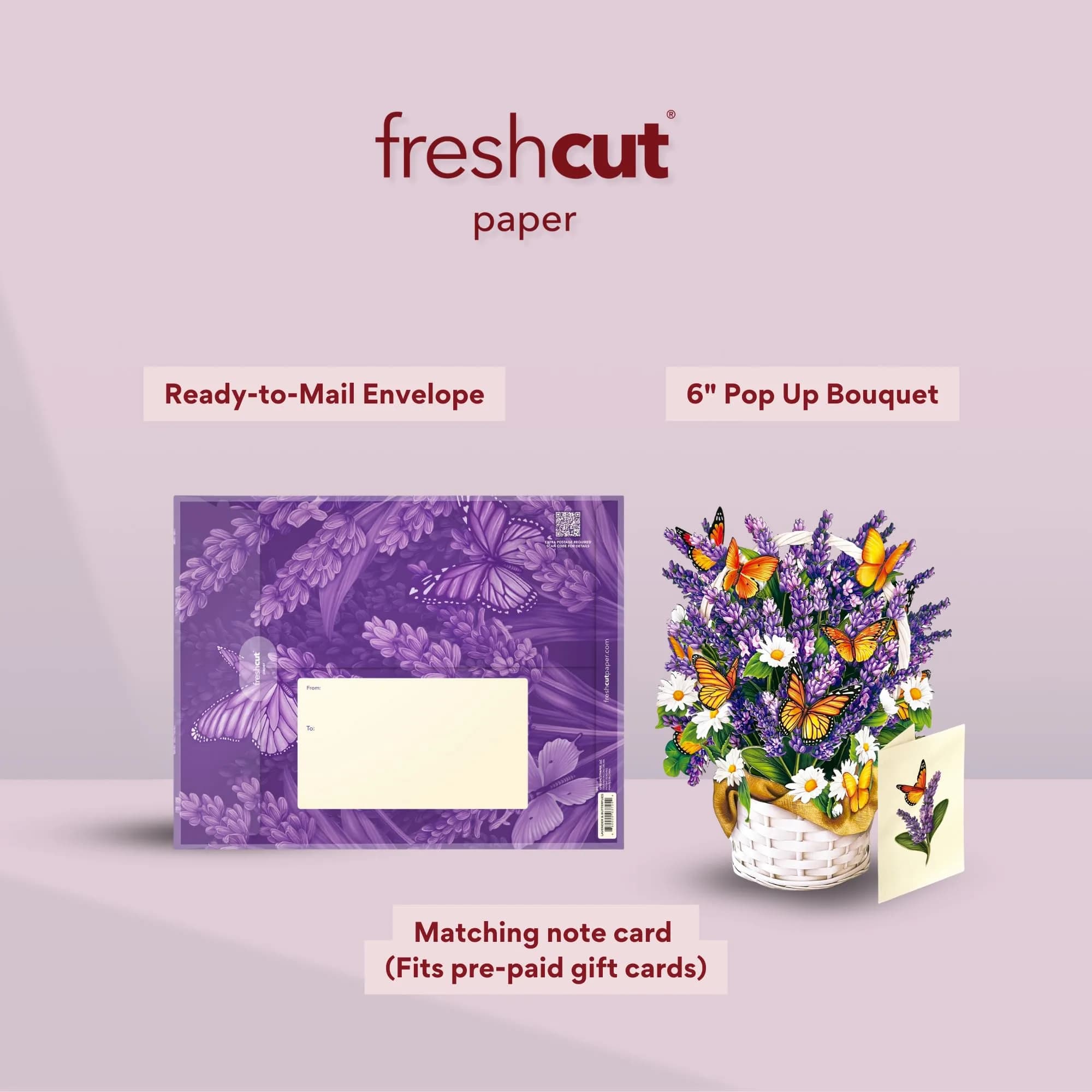 Freshcut Paper Lavender & Butterflies Pop Up Card 15.2cm (6 Inch) | Forever Flower Bouquet with Blank Notecard - view 3
