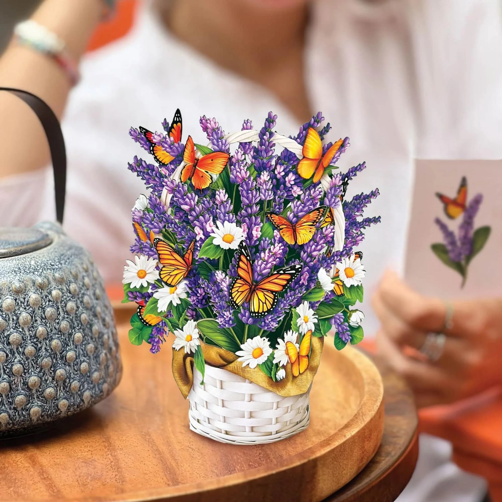 Freshcut Paper Lavender & Butterflies Pop Up Card 15.2cm (6 Inch) | Forever Flower Bouquet with Blank Notecard - view 4