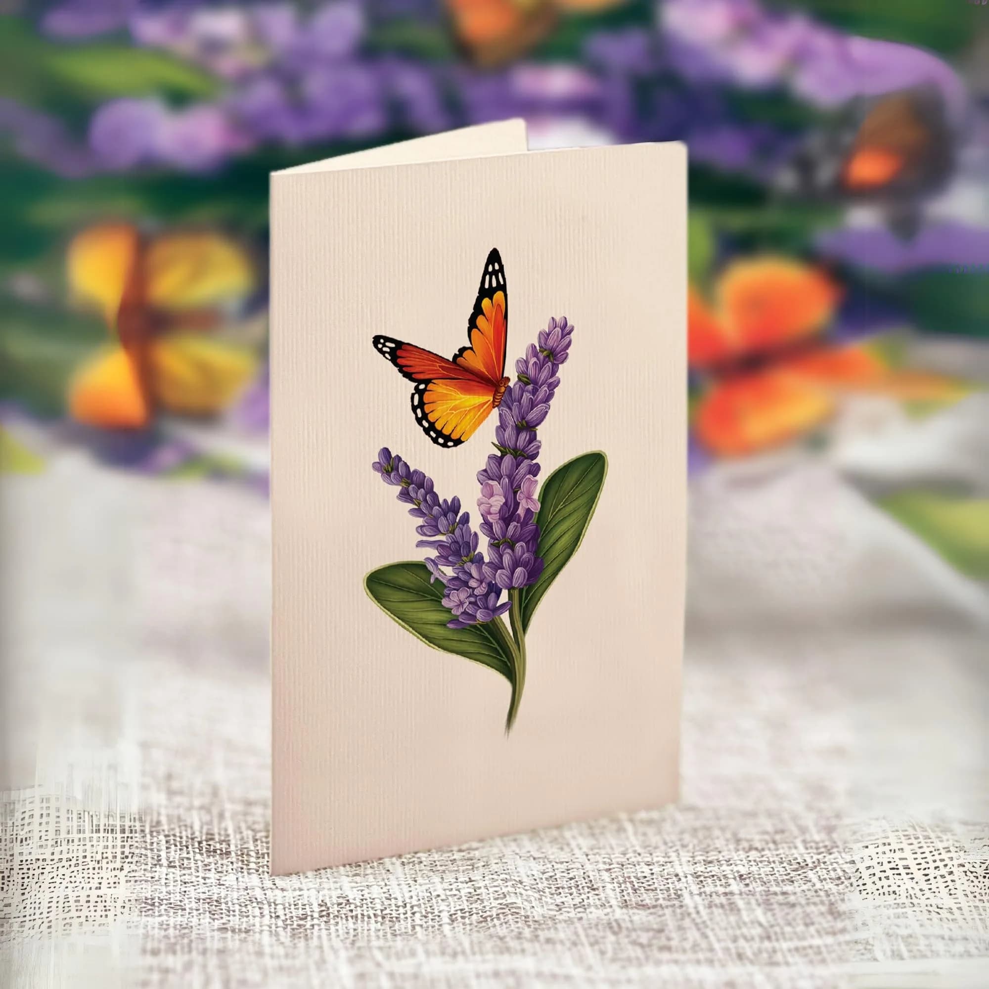 Freshcut Paper Lavender & Butterflies Pop Up Card 15.2cm (6 Inch) | Forever Flower Bouquet with Blank Notecard - view 6
