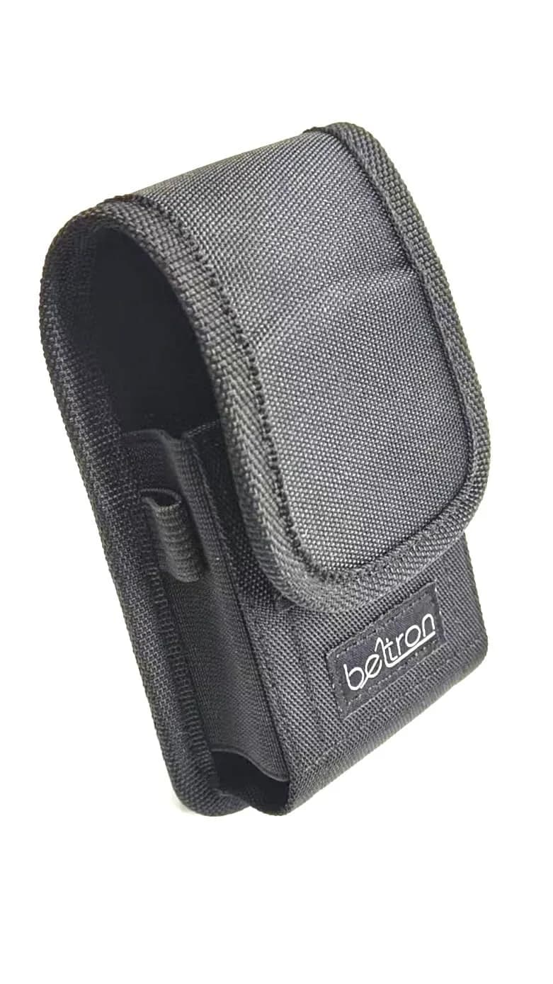 BELTRON Vertical Nylon Case for CAT S22 Flip Phone & Sonim XP3 Plus, Heavy Duty Belt Loop & Metal Clip, Black — Black Nylon