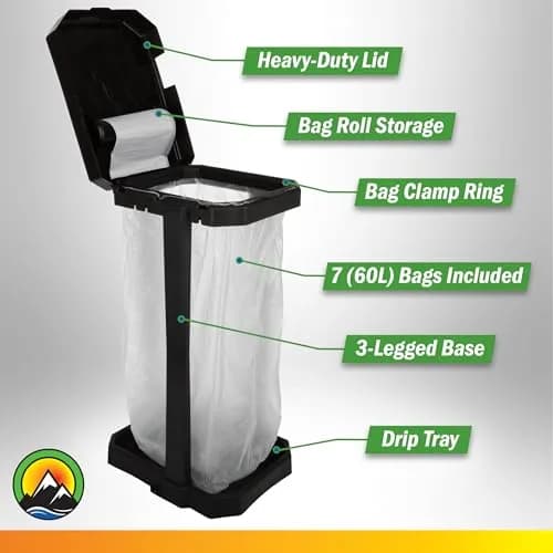 Wakeman Heavy Duty Black Trash Bag Portable Trash Bag Holder Stand with 7 Bags | Collapsible Outdoor & Indoor Garbage Bin thumbnail 3