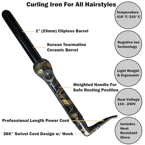 José Eber Clipless Curling Iron 1 in | Tourmaline Ceramic Wand for Glamorous Waves thumbnail 3