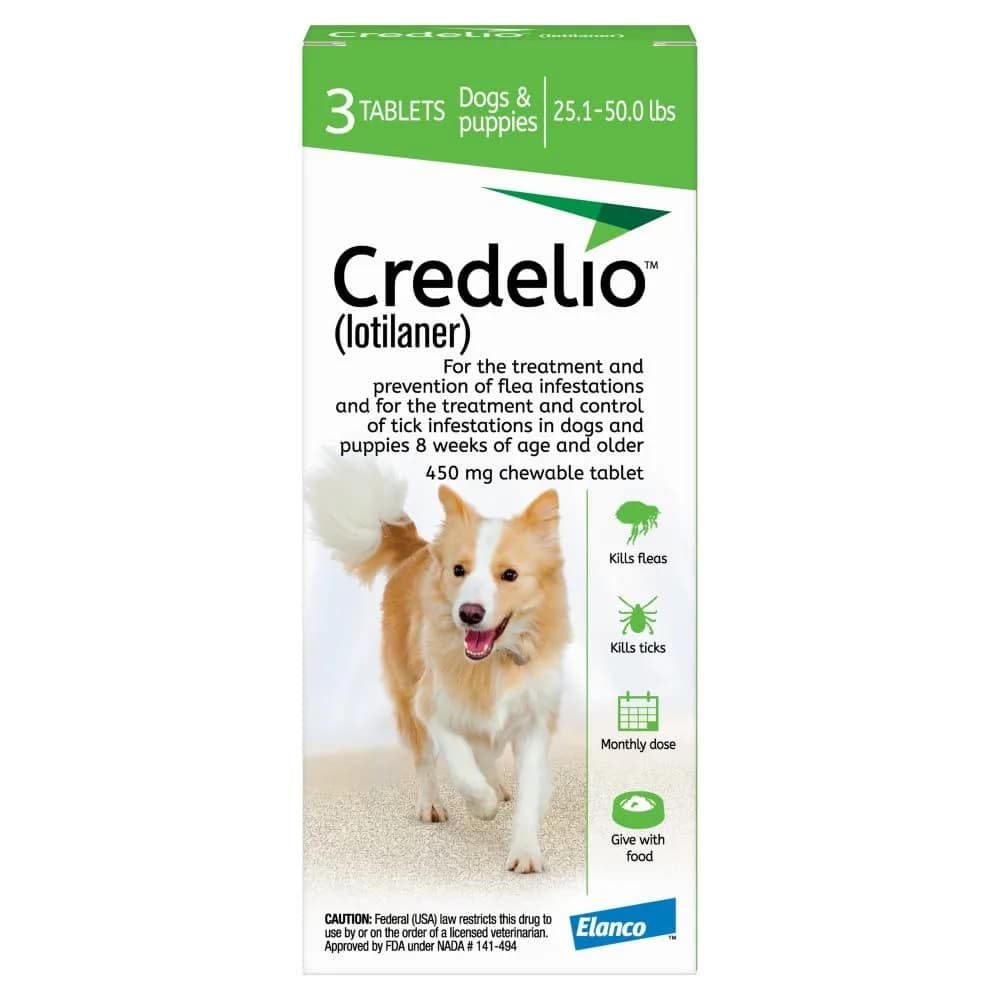 Credelio Chewable for Dogs 25.1-50 lbs | Fast-Acting Tick & Flea Protection — Green