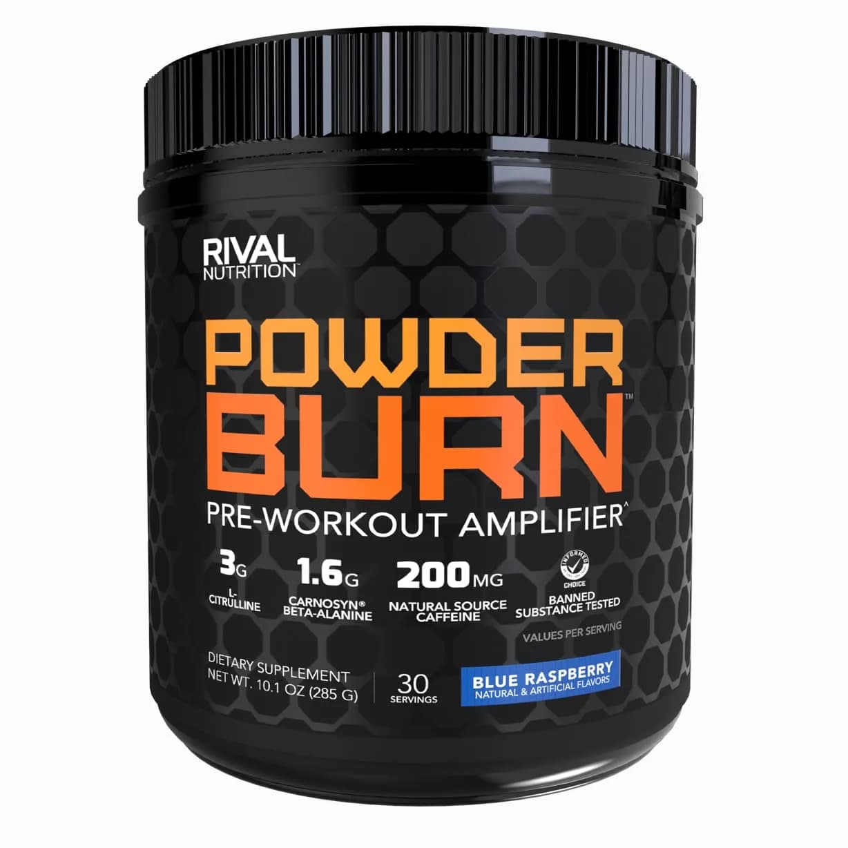 Rival Nutrition Powder Burn Blue Raspberry | Pre-Workout Energy & Electrolyte Blend (12.2 oz)