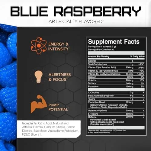 Rival Nutrition Powder Burn Blue Raspberry | Pre-Workout Energy & Electrolyte Blend (12.2 oz) thumbnail 4