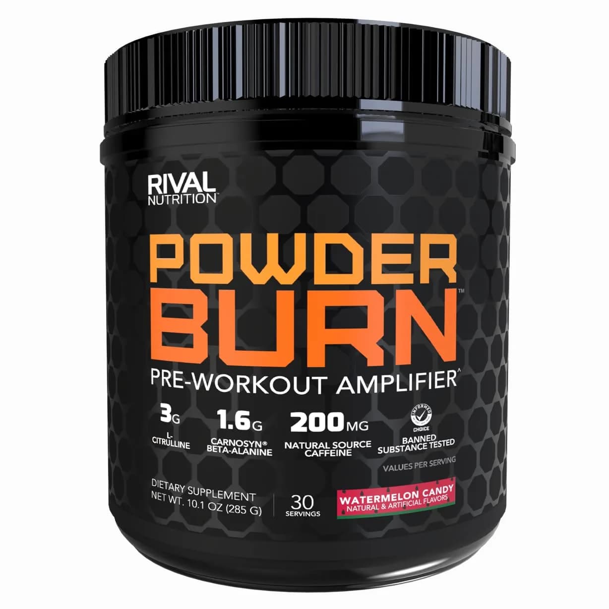 Rival Nutrition Powder Burn Blue Raspberry | Pre-Workout Energy & Electrolyte Blend (12.2 oz) — Watermelon Candy