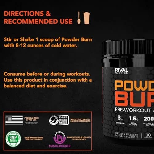 Rival Nutrition Powder Burn Pre-Workout Watermelon Candy 1.65lb | Explosive Energy & Hydration thumbnail 6