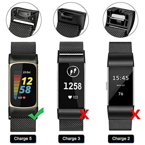 AK Metal Band Compatible with Fitbit Charge 6, Black Stainless Steel Mesh Loop Magnetic Replacement Strap | Adjustable Fit for 135-215mm Wrists thumbnail 2