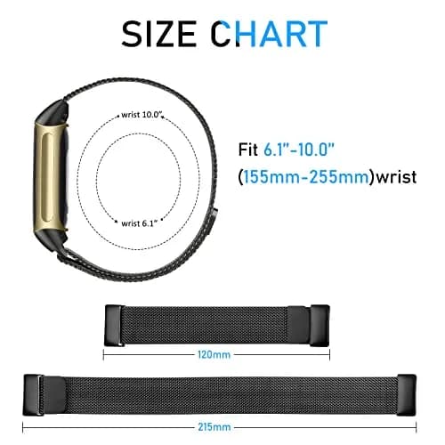 AK Metal Band Compatible with Fitbit Charge 6, Black Stainless Steel Mesh Loop Magnetic Replacement Strap | Adjustable Fit for 135-215mm Wrists thumbnail 3