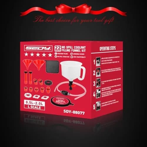 SEDY 22-Piece No-Spill Coolant Filling Funnel Kit and Siphon Hose Pump | Spill-Proof Automotive Fluid Transfer Tool thumbnail 2