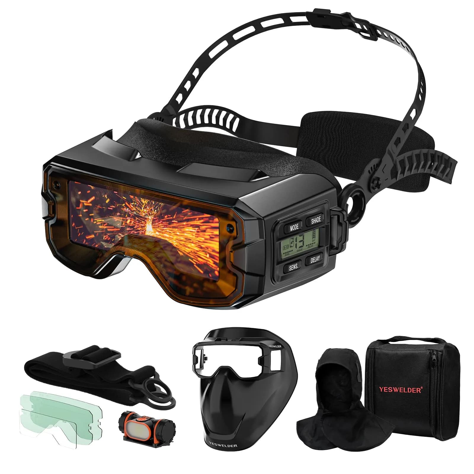 YESWELDER Welding Goggles Kit with LED Light, True Color Shade | Compact Auto-Darkening Safety Eyewear