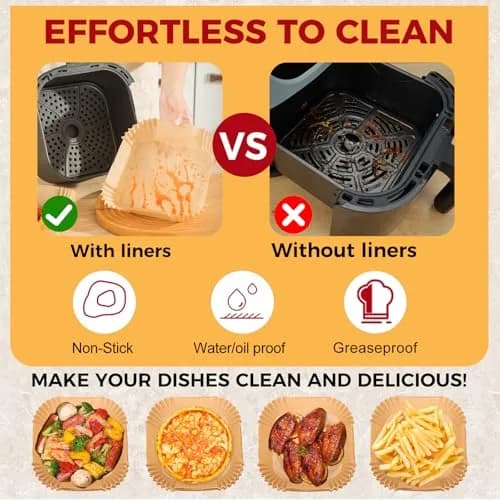 ctizne Air Fryer Liners Disposable, 100Pcs Parchment Paper 4.7" Square | Food Grade Non-Stick for 1-2QT Air Fryers thumbnail 4