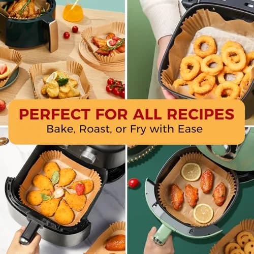 ctizne Air Fryer Liners Disposable, 100Pcs Parchment Paper 4.7" Square | Food Grade Non-Stick for 1-2QT Air Fryers thumbnail 5