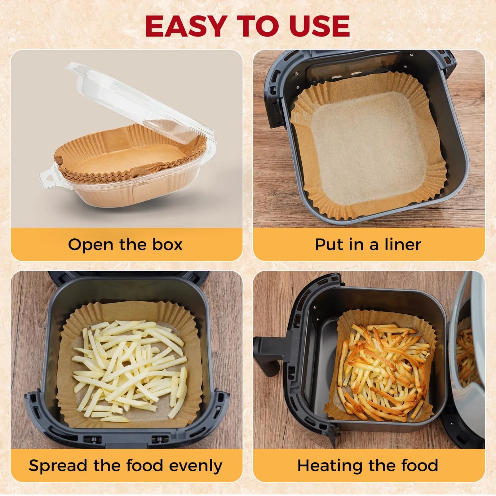 ctizne 4.7" Square Disposable Air Fryer Paper Liners - 100 Count | Keep Your Air Fryer Spotless - view 6
