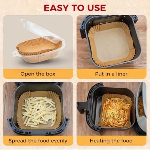 ctizne Air Fryer Liners Disposable, 100Pcs Parchment Paper 4.7" Square | Food Grade Non-Stick for 1-2QT Air Fryers thumbnail 6