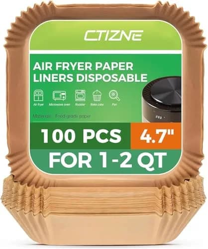 ctizne Air Fryer Liners Disposable, 100Pcs Parchment Paper 4.7" Square | Food Grade Non-Stick for 1-2QT Air Fryers thumbnail 1