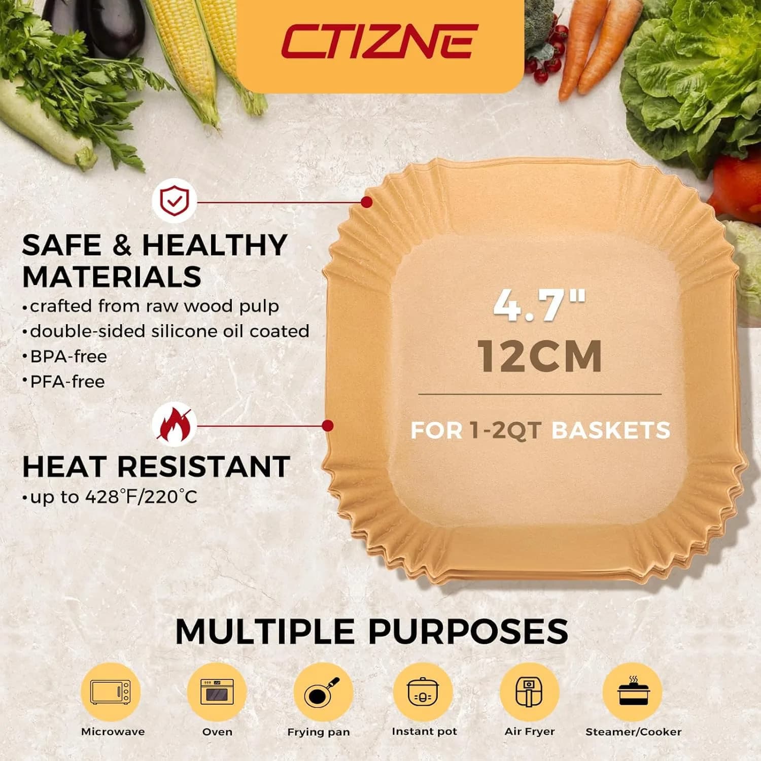 ctizne 4.7" Square Disposable Air Fryer Paper Liners - 100 Count | Keep Your Air Fryer Spotless - view 2