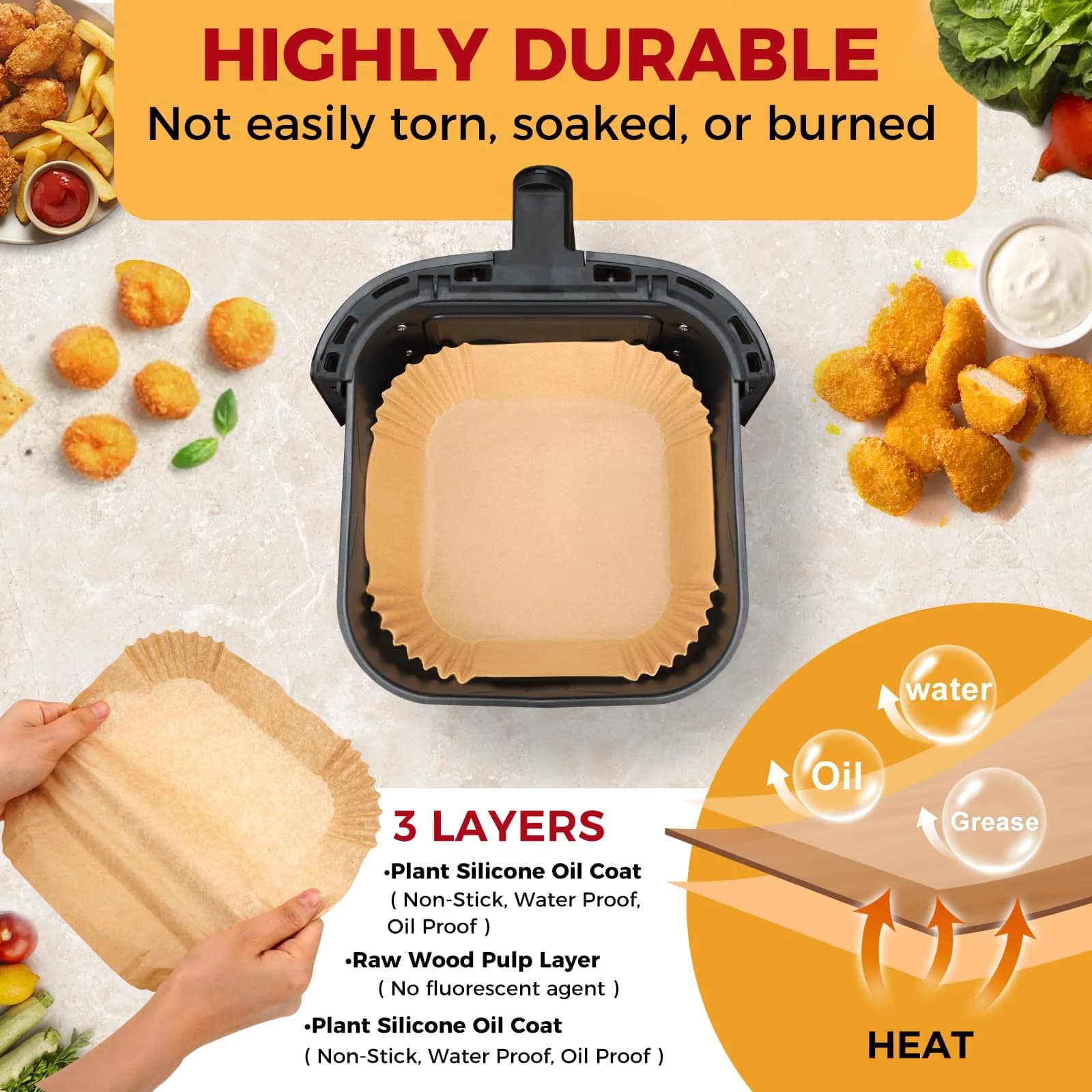 ctizne 4.7" Square Disposable Air Fryer Paper Liners - 100 Count | Keep Your Air Fryer Spotless - view 3